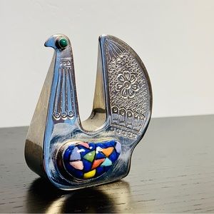Joaquin Taller Tinta Ecuador Gemstone Silver Tone Metal Bird Sculpture MCM